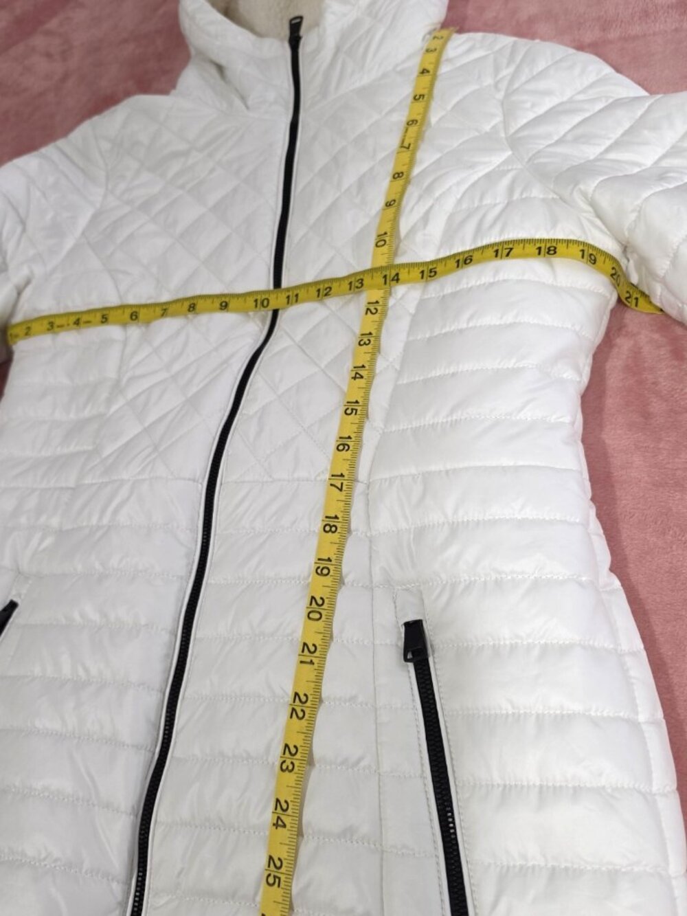 Kenneth Cole New York White Quilted Hooded   Sherpa Puffer Jacket Mid-Length S/P - Picture 10 of 12